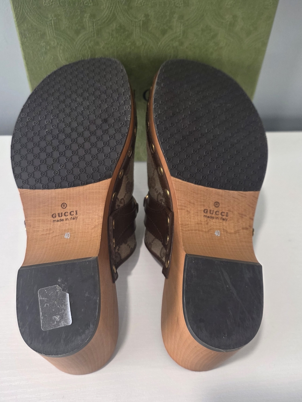 Gucci Beige & Brown GG Canvas Studded Clog - Picture 9 of 16